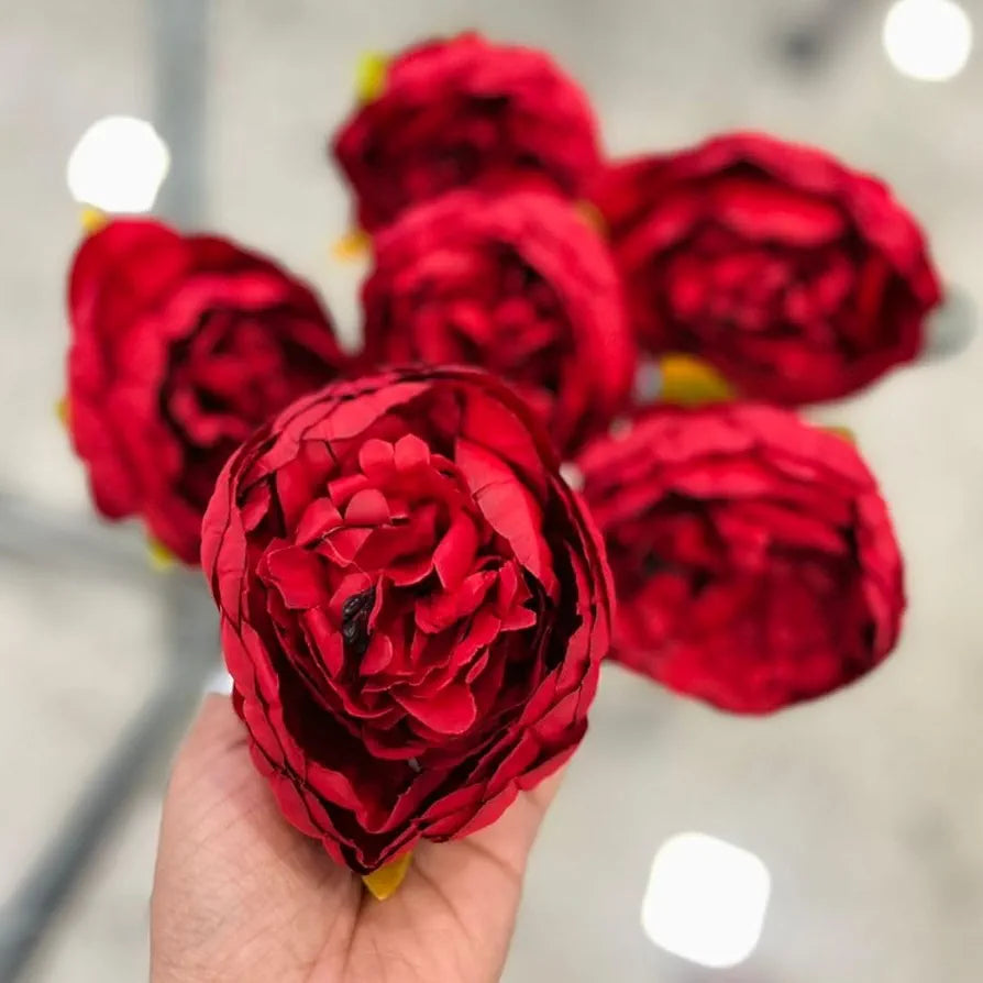 SATYAM KRAFT 6 Pcs Artificial Fabric Rose Flower Heads | Handmade Peony Style Flowers for DIY Crafting, Gift Packing, Bouquet Making, Wedding, Home & Event Decoration